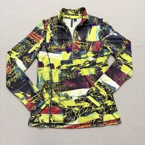 SNO SKINS Pullover 1/4 Zip Top Graffiti Print Yellow Black Red Women's Size L